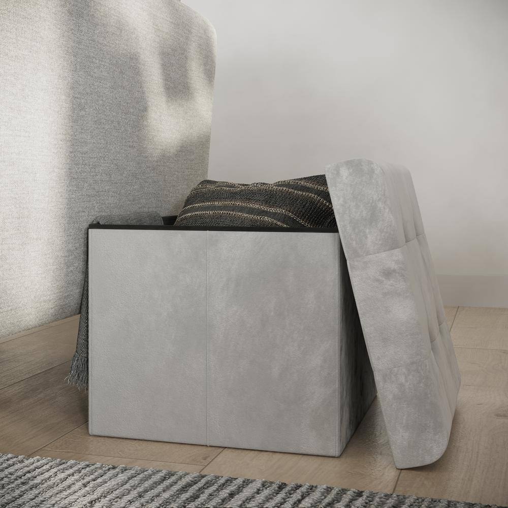 Premium Gray Velvet 15'' Multipurpose Tufted Storage Ottoman