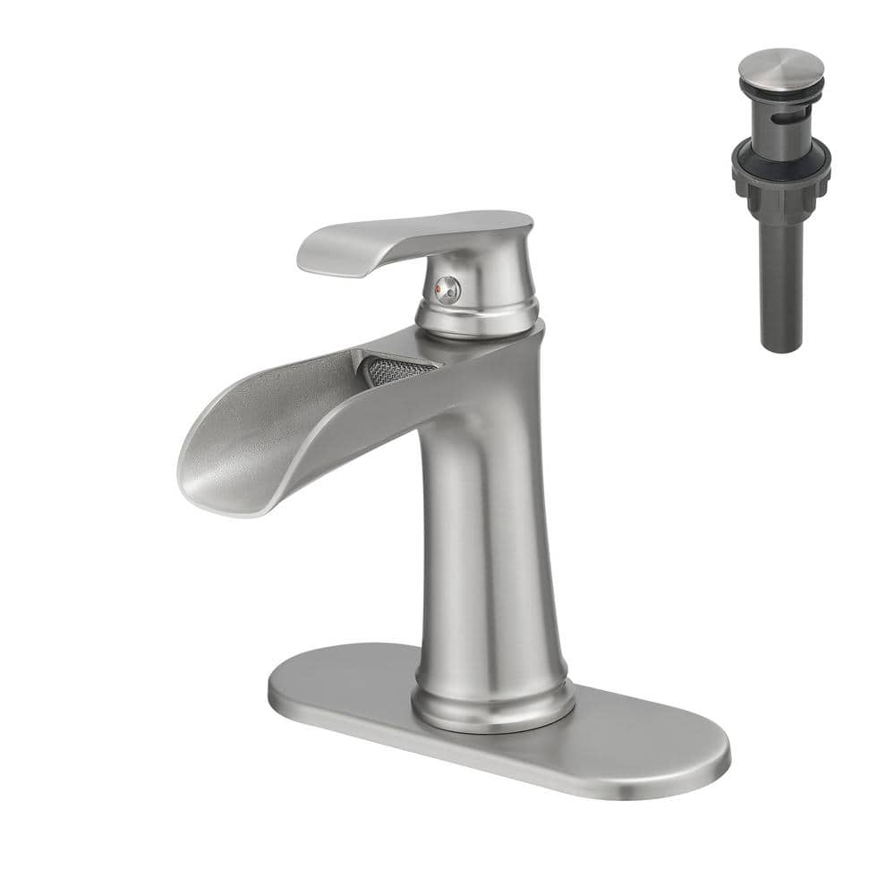 Single Handle Single Hole Bathroom Faucet with Deck Plate and Drain, Waterf