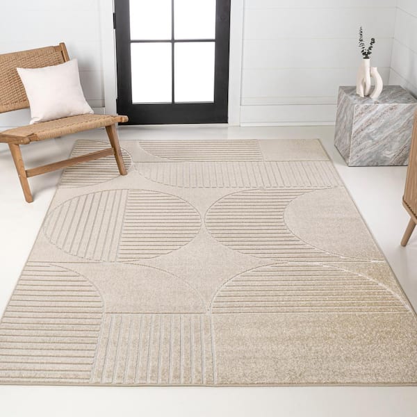 Nordby High-Low Geometric Arch Scandi Striped Beige/Cream 3 ft. x 5 ft. Indoor/Outdoor Area Rug