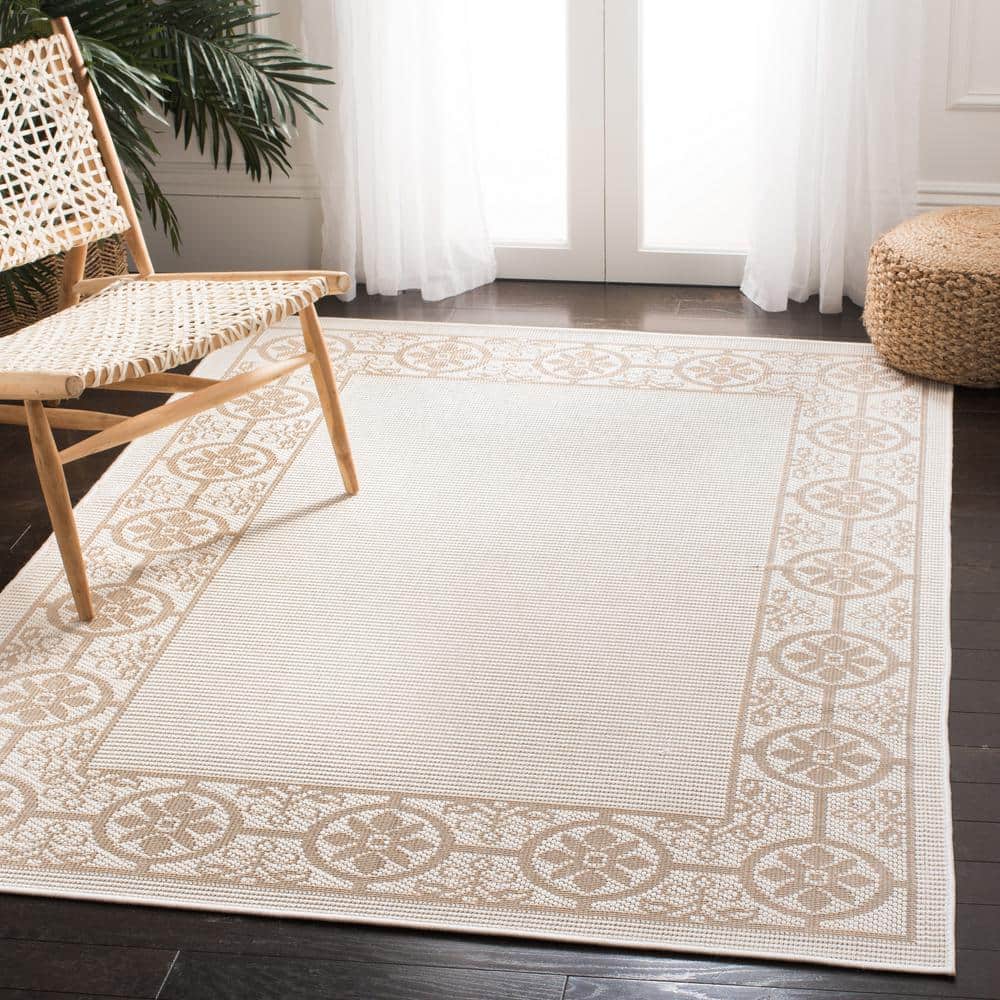 Ivory Beige Floral Reversible Synthetic 9' x 12' Area Rug