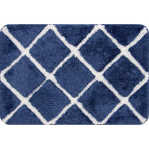 Unbranded Trellis Foam Navy 18 in. x 27 in. Polyester Bath Mat