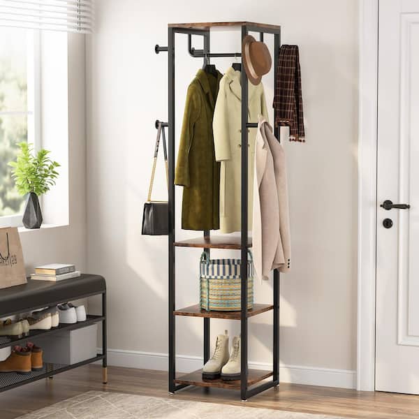 Cynthia Brown Coat Rack with 3 Shelves, 8 Hooks and 1 Hang Rod