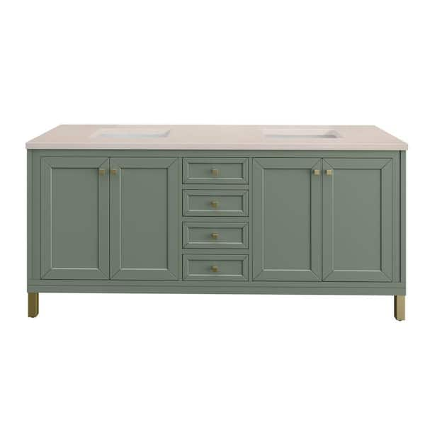 James Martin Vanities Chicago 72.0 in. W x 23.5 in. D x 34 in. H Bathroom Vanity in Smokey Celadon with Eternal Marfil Quartz Top