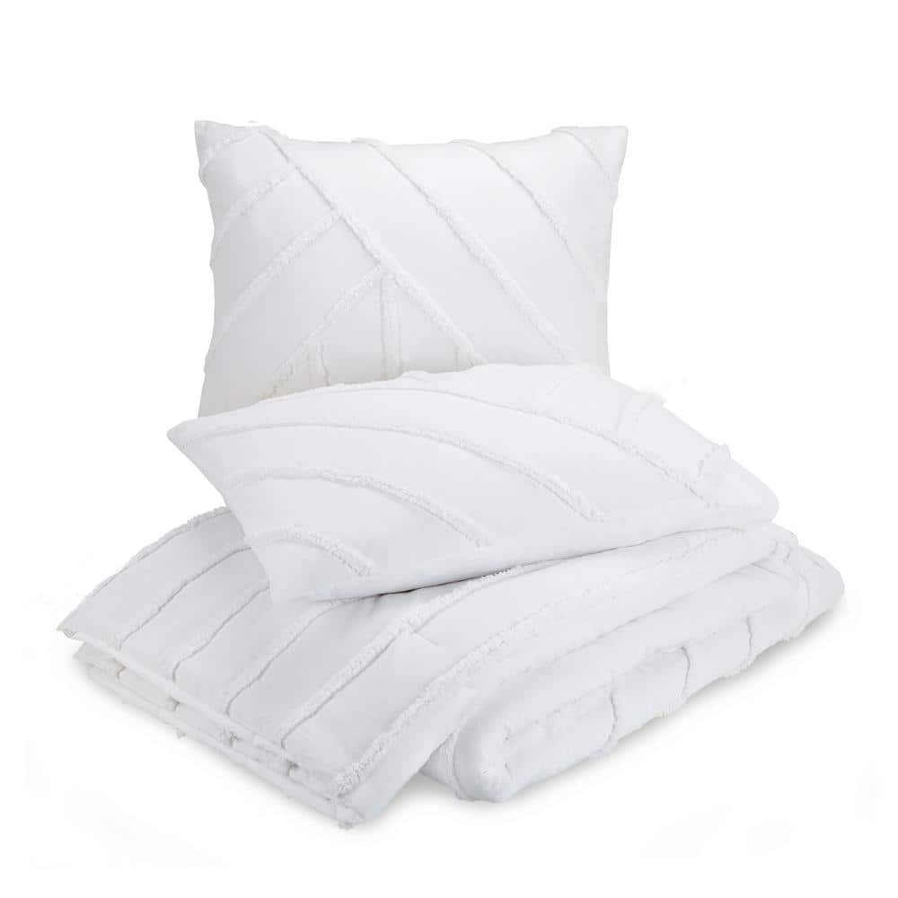 King White Cotton Chevron Comforter Set with Shams