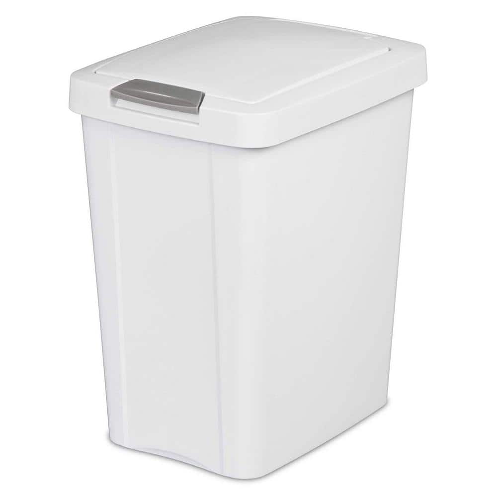 White Plastic TouchTop Wastebasket with Titanium Latch, 7.5 Gallon