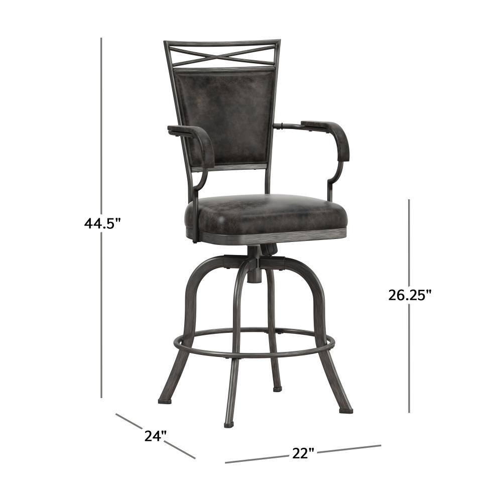 Pewter Gray Metal Swivel Saddle-Style Counter Stool