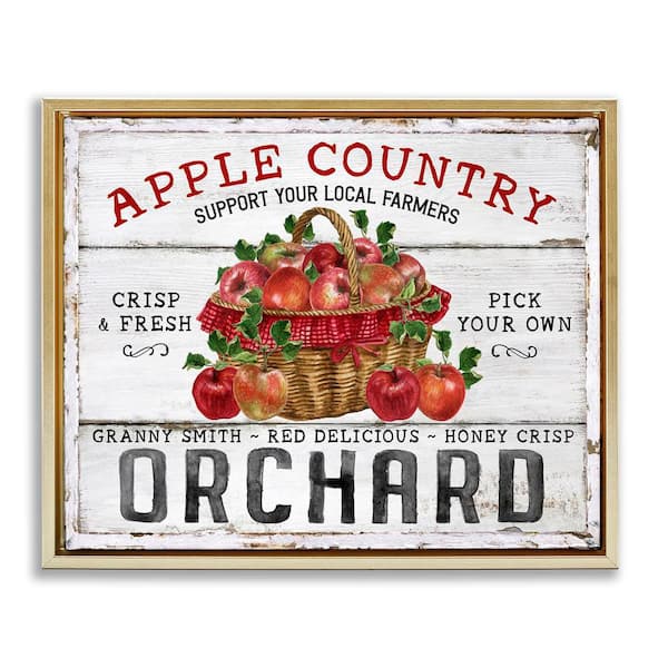 Stupell Industries Rustic Apple Orchard by Creatif Belle Gold Floater Frame Graphic Typography Art Print 17 in. x 21 in.