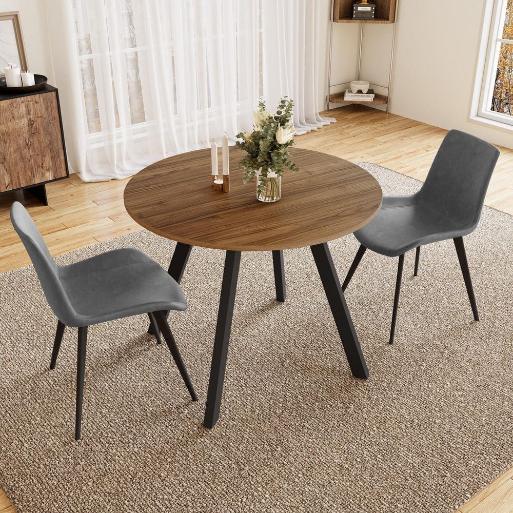 3-Piece Walnut Round MDF Top Dining Table Set with 2 Gray Chairs price history on PriceWatchPro