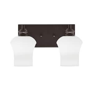Albany 14.5 in. 2-Light Espresso Vanity Light with Clevelend White Linen Glass Shades
