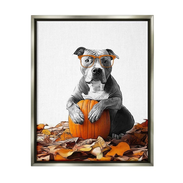 Stupell Industries Pit Bull Autumn Leaves by Annalisa Latella 1-Piece Floater Frame Graphic Print Animal Poster Art Print 31 in. x 25 in.