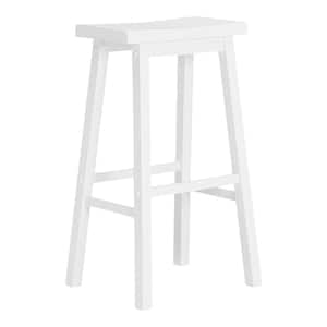 White Wood Backless Saddle Bar Stool (1 piece)