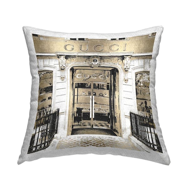 Stupell Industries Fashion Urban Architecture Shop Gold Square Outdoor Throw Pillow