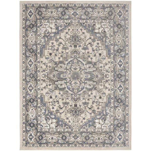 Nourison Concerto Ivory Blue 9 ft. x 12 ft. Center medallion Transitional Area Rug