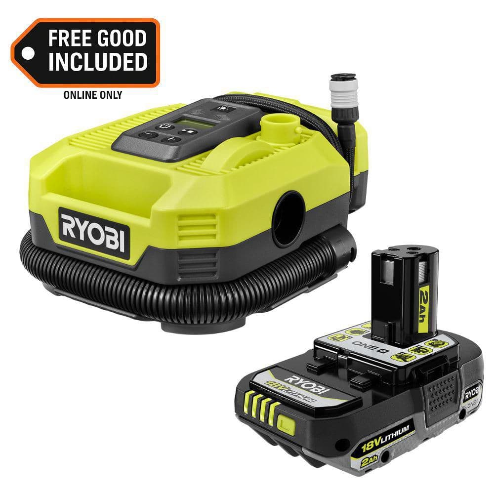 RYOBI ONE+ 18V Cordless Dual Function Inflator/Deflator with ONE+ 18V 2.0 Ah Battery