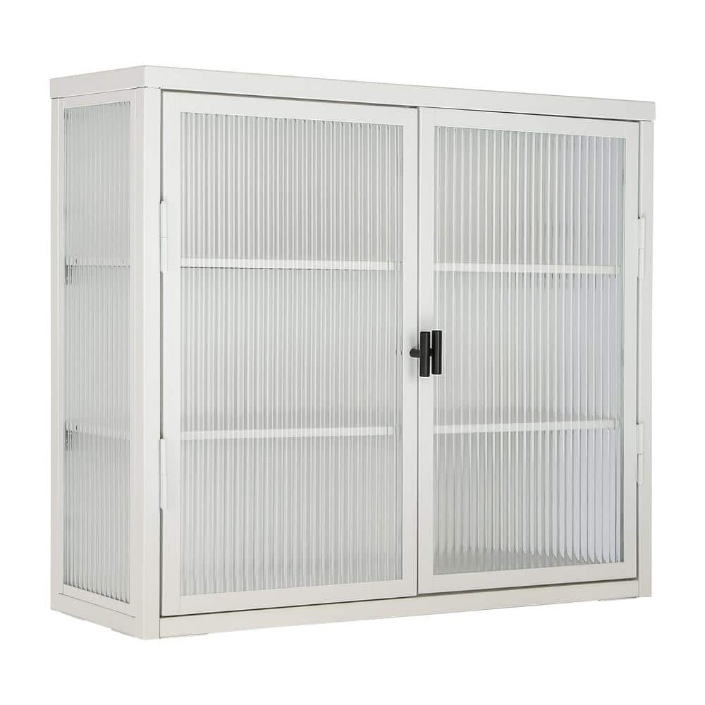 27.6 in. W x 9 in. D x 23.6 in. H Glass Doors Bathroom Storage Wall Cabinet