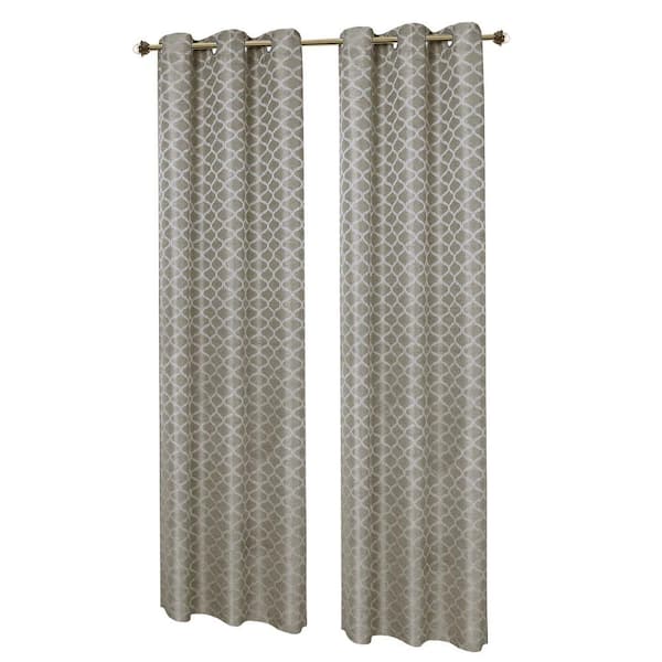 Creative Home Ideas Gray Jacquard Grommet Room Darkening Curtain - 76 in. W x 84 in. L (Set of 2)