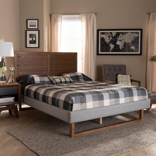 Baxton Studio Claudia Light Grey Ash Walnut King Platform Bed 164