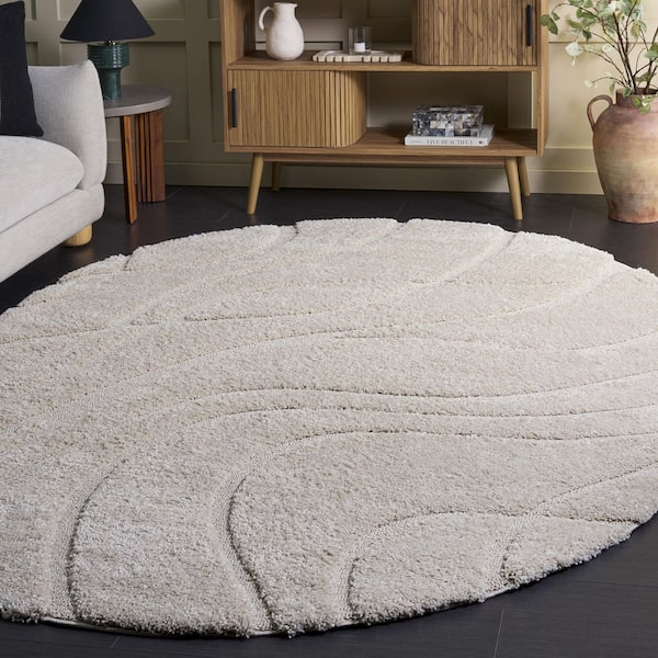 Florida Shag 6 x 8 Creme/Creme Wave Oval Rug