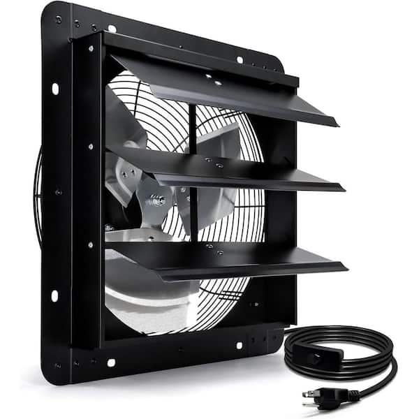 14 in. Wall Mount Shutter Exhaust Fan, 1088 CFM, Black, for Greenhouse, Garage, Barn Ventilation