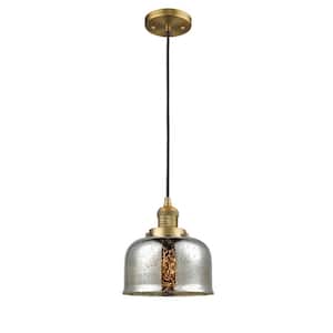 Bell 1-Light Brushed Brass Bowl Pendant Light with Silver Plated Mercury Glass Shade