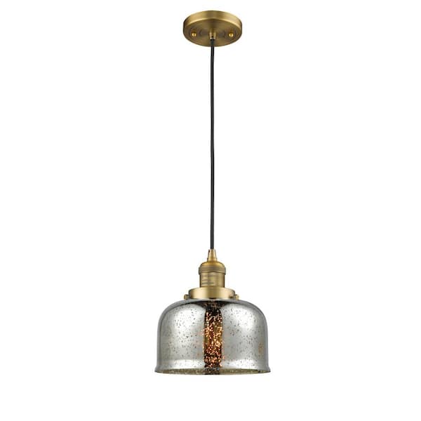 Innovations Bell 1-Light Brushed Brass Bowl Pendant Light with Silver Plated Mercury Glass Shade