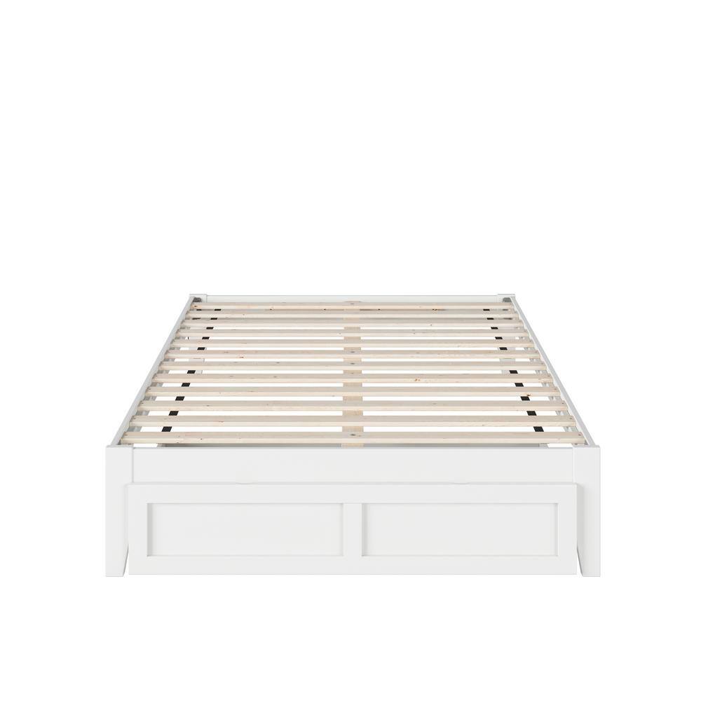 White Full Wood Platform Bed with Storage Drawer and USB Charger