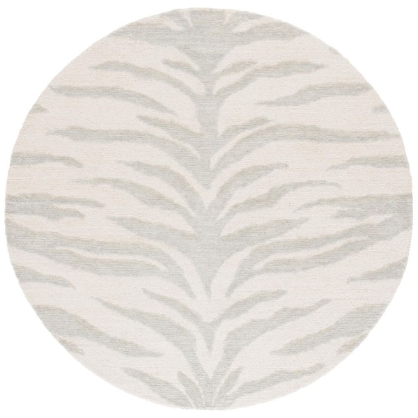 Ebony 6 ft. x 6 ft. Green/Ivory Zebra Striped Round Area Rug