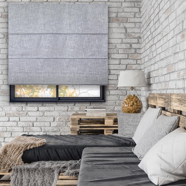Lakehouse Pewter Blackout Cordless Polyester Roman Shades - 34 in. W x 72 in. L