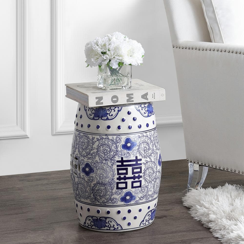 Double Happiness Blue and White Ceramic Garden Stool