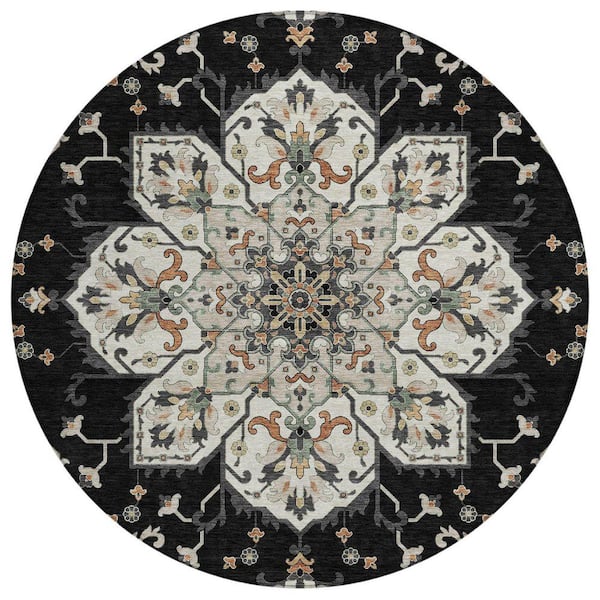 Chantille Machine Washable Indoor/Outdoor Abstract ACN2194 Black 8 ft. x 8 ft. Area Rug