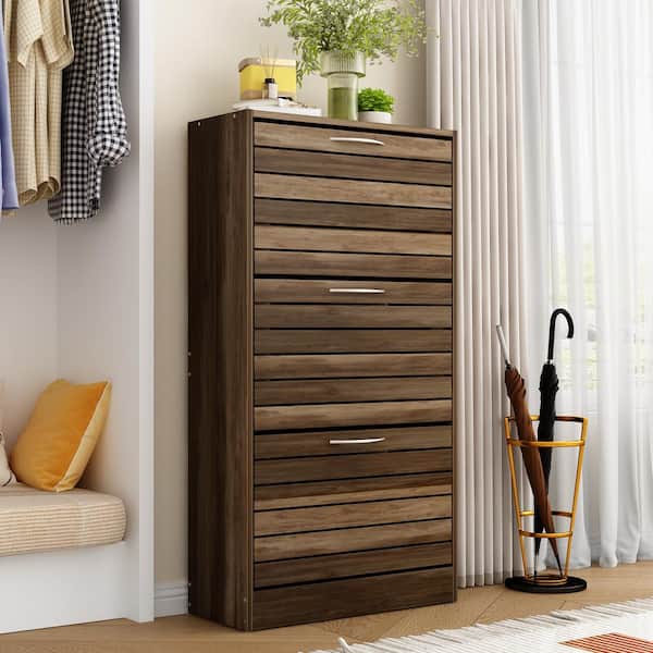 42.3 in. H x 22.4 in. W, Brown Wood Grain Environment-Friendly High-Quality Particle Board Shoe Storage Cabinet