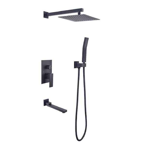 Lukvuzo Contemporary Modern Single Handle 1 -Spray Tub and Shower Faucet 2.0 GPM in. Matte Black Valve Included