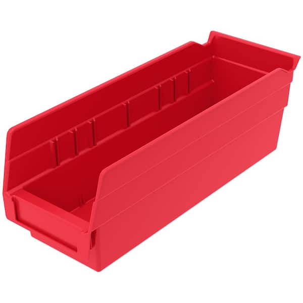 Akro-Mils Shelf Bin 10 lbs. 11-5/8 in. x 4-1/8 in. x 4 in. Storage Tote in Red with 0.5 Gal. Storage Capacity (24-Pack)