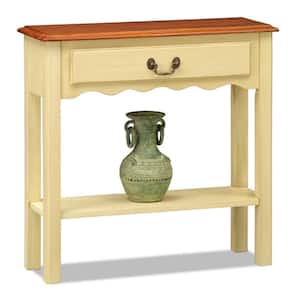 Favorite Finds 28 in. W x 10 in. D Ivory and Brown Cherry Rectangle Wood Console Table with One Drawer and Shelf