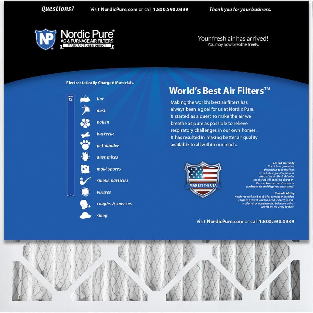 Nordic Pure 16x16x2 Pleated MERV 12 Air Filters 3 Pack