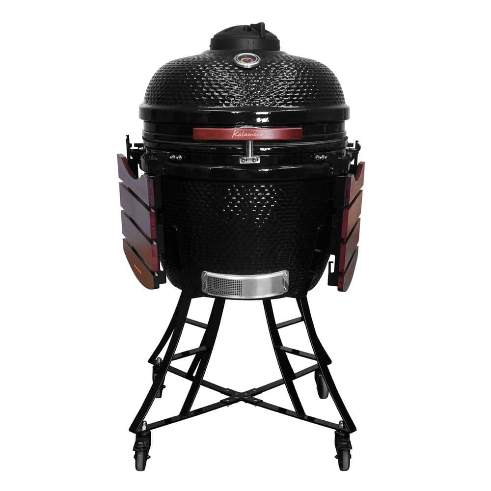Kalamera 24'' Black Ceramic Kamado Charcoal Grill with Cart