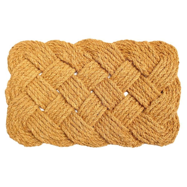 Unbranded Handknotted Natural 18 in. x 30 in. Coir Non-Slip Outdoor Door Mat