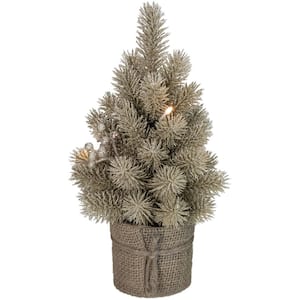 12 in. LED Pre-lit Gold Metallic Glitter Artificial Christmas Tree with Burlap Base - Clear Lights