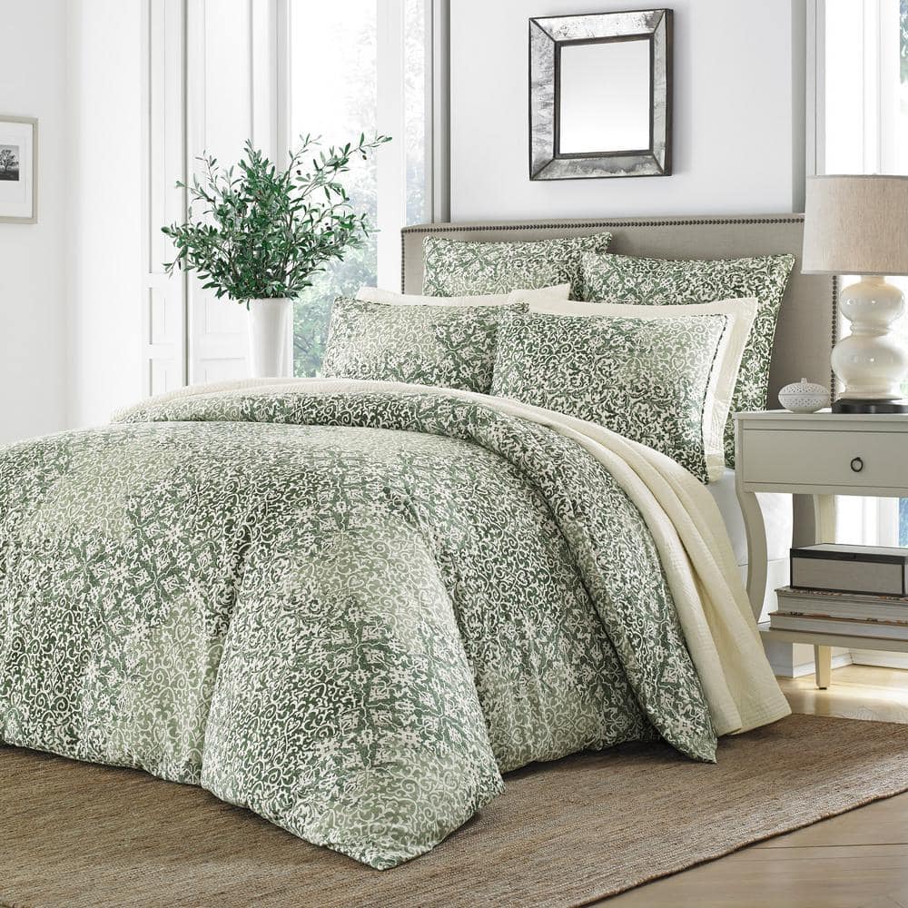 Stone Cottage Abingdon 3-Piece Green Floral Cotton Full/Queen Comforter Set  221496 - The Home Depot
