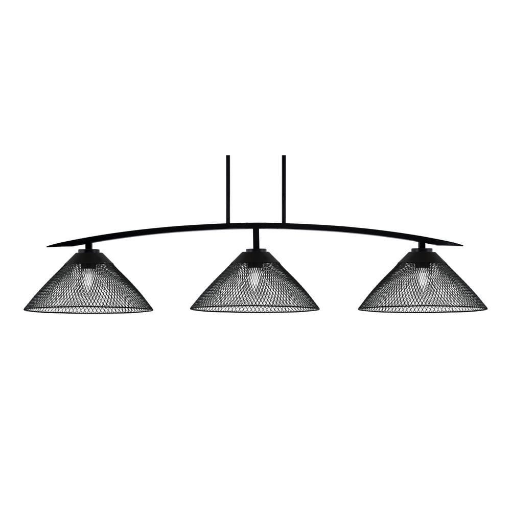 Siena 3-Light Matte Black Billiard Light with 14 in. Matte Black Mesh Metal