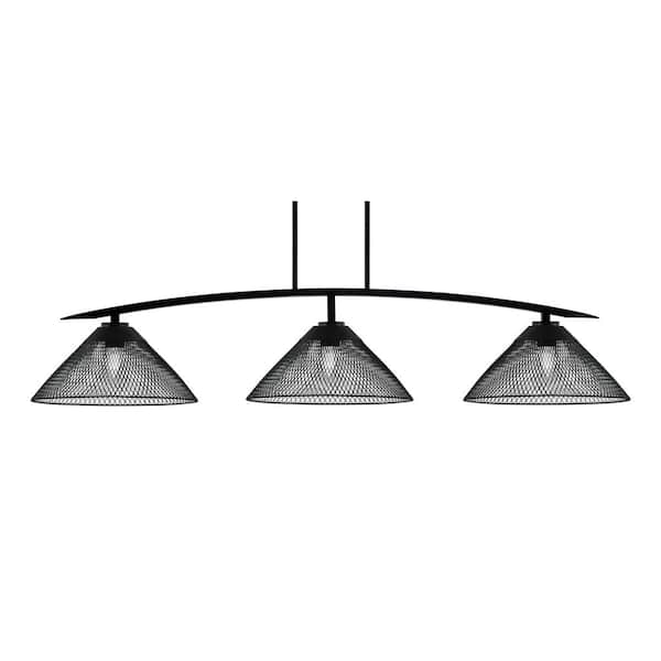 Unbranded Siena 3-Light Matte Black Billiard Light with 14 in. Matte Black Mesh Metal Shades No Bulbs Included