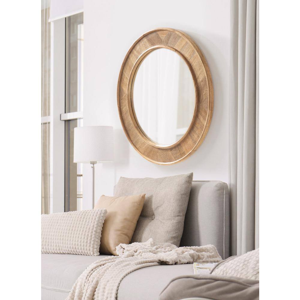 28" Natural Brown Mango Wood Round Wall Mirror