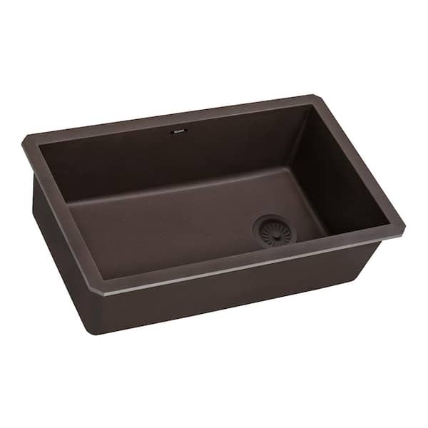 Ruvati epiGranite 32 in. Undermount SIngle Bowl Kitchen Sink in Espresso Brown Granite Composite with Offset Drain