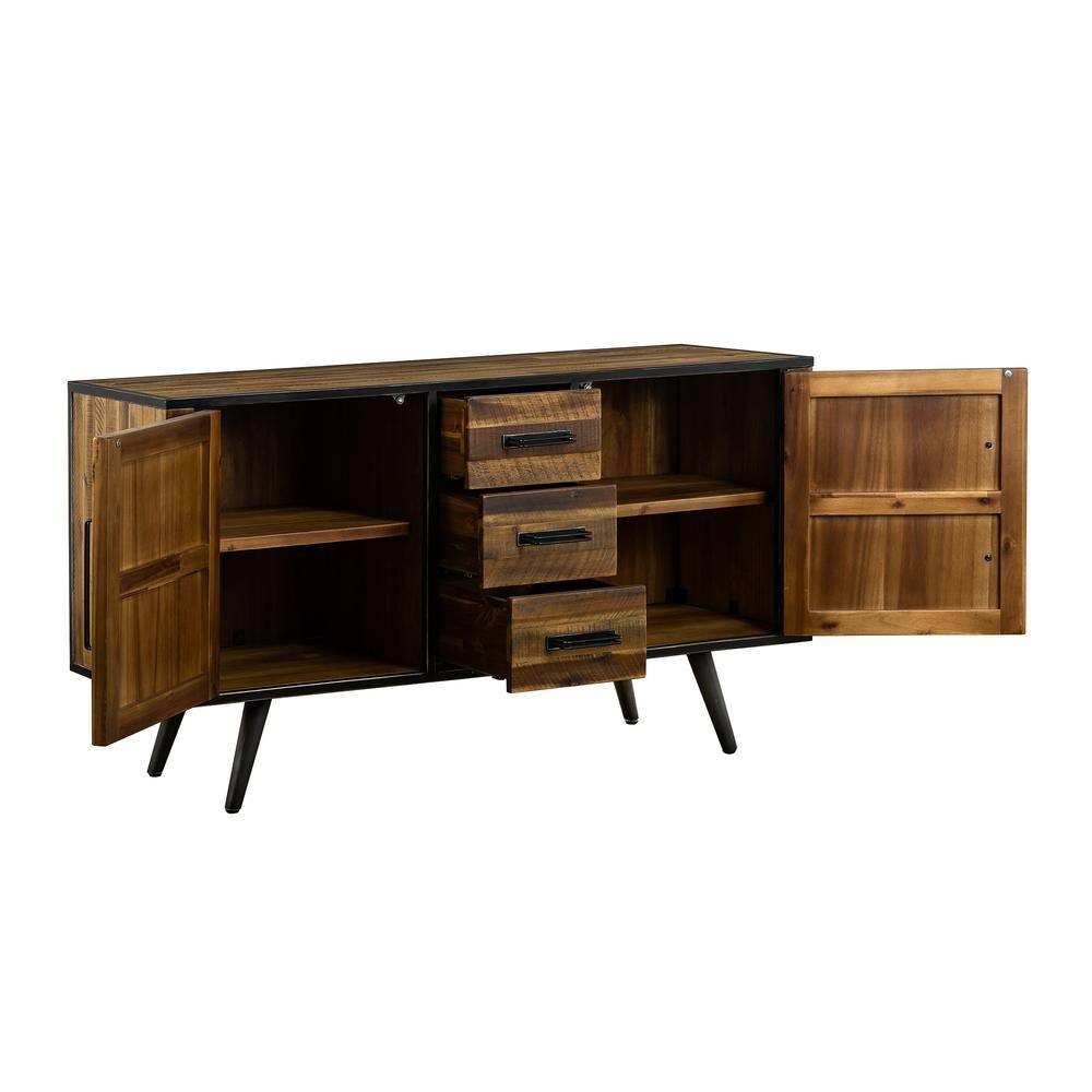 Cusco Antique Acacia Brown Rustic Buffet Cabinet with Metal Legs