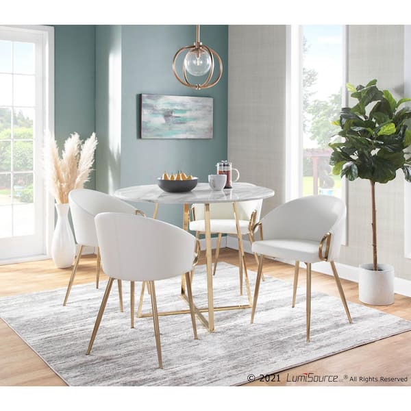Claire White Faux Leather and Gold Metal Dining Chair