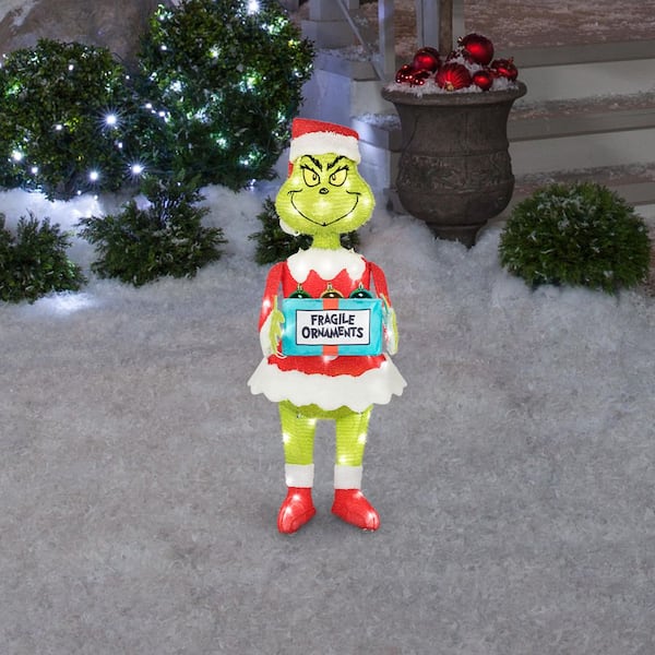 グリンチ クリスマスデコレーション 3フィート Gemmy 30 in. 3D Lighted Grinch with Ornament Tinsel Sculpture