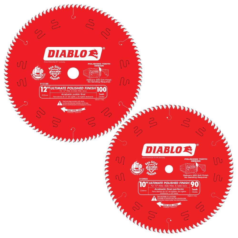 DIABLO 10 in. x 90-Tooth and 12 in. x 100-Tooth Ultimate Polished Circular Saw  Blades (2-Blades) D109012100X2GS The Home Depot