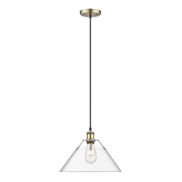 Golden Lighting Orwell 100-Watt 1-Light Aged Brass and Clear Glass Pendant Light