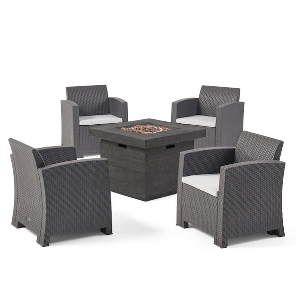 Hampton Bay Hampshire Place 5-Piece Steel Wicker Patio Fire Pit Set with  CushionGuard Stone Gray Cushions FRS60860R-ST2 - The Home Depot