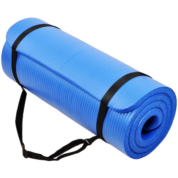 Balancefrom Multi-Purpose Blue 24 in. W x 68 in. L x 1/2 in. Thick Foam Exercise Yoga Mat with Carrying Strap (11.8 sq. ft.)